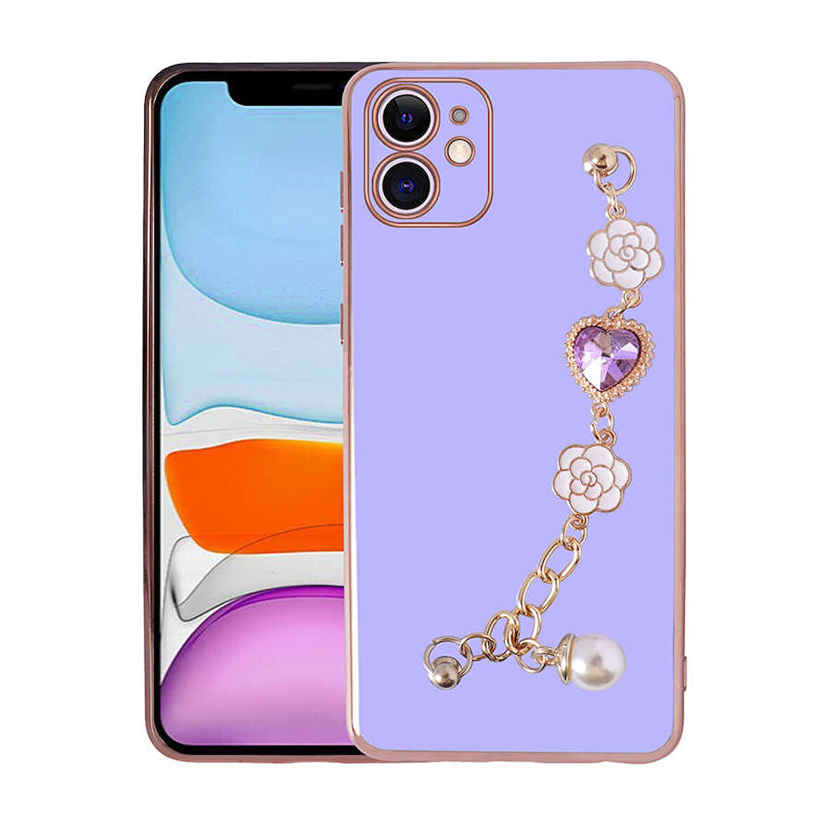 iPhone 11 Uyumlu El Tutamaçlı Kamera Korumalı Zore Taka Silikon Kılıf-Mor