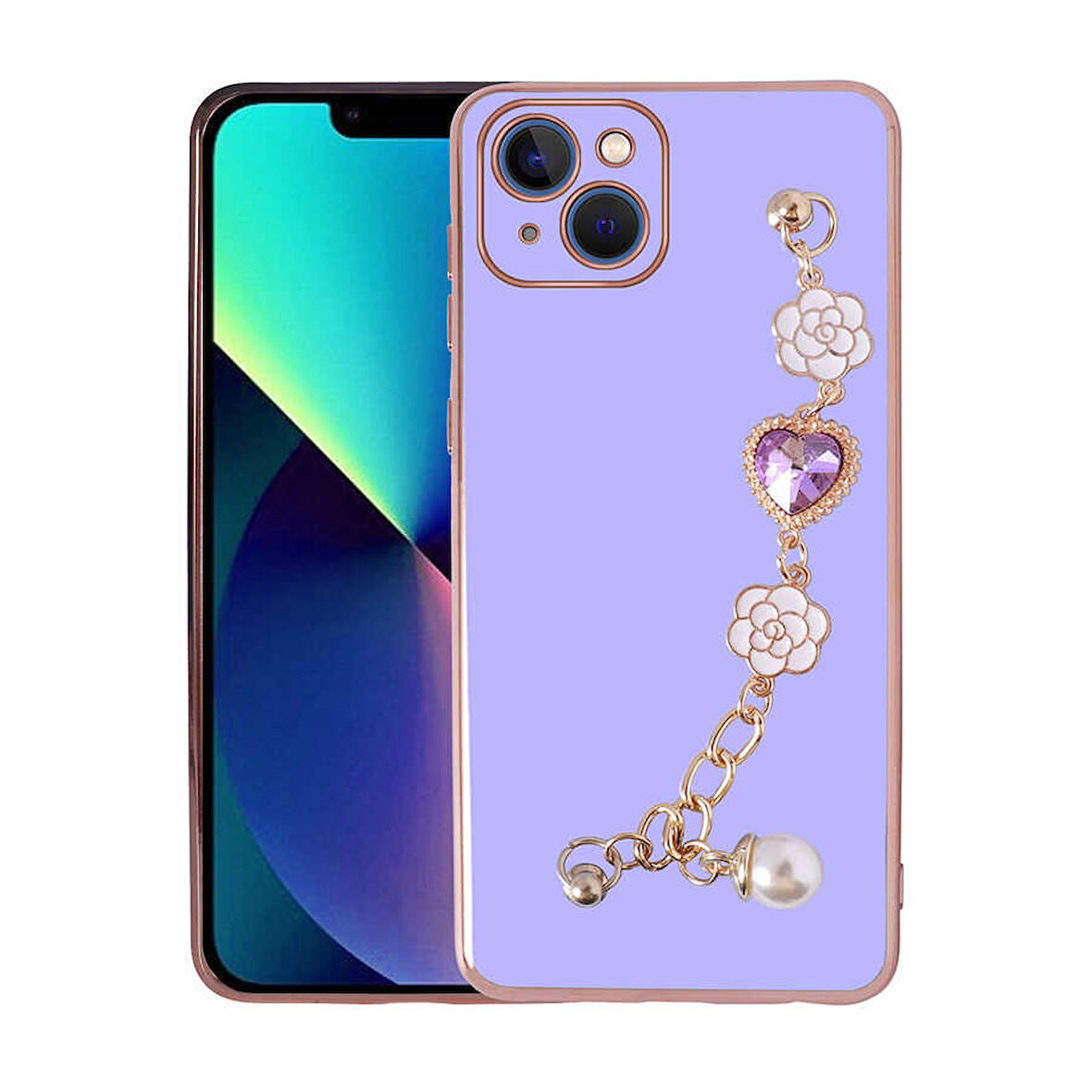 iPhone 13 Uyumlu El Tutamaçlı Kamera Korumalı Zore Taka Silikon Kılıf-Mor