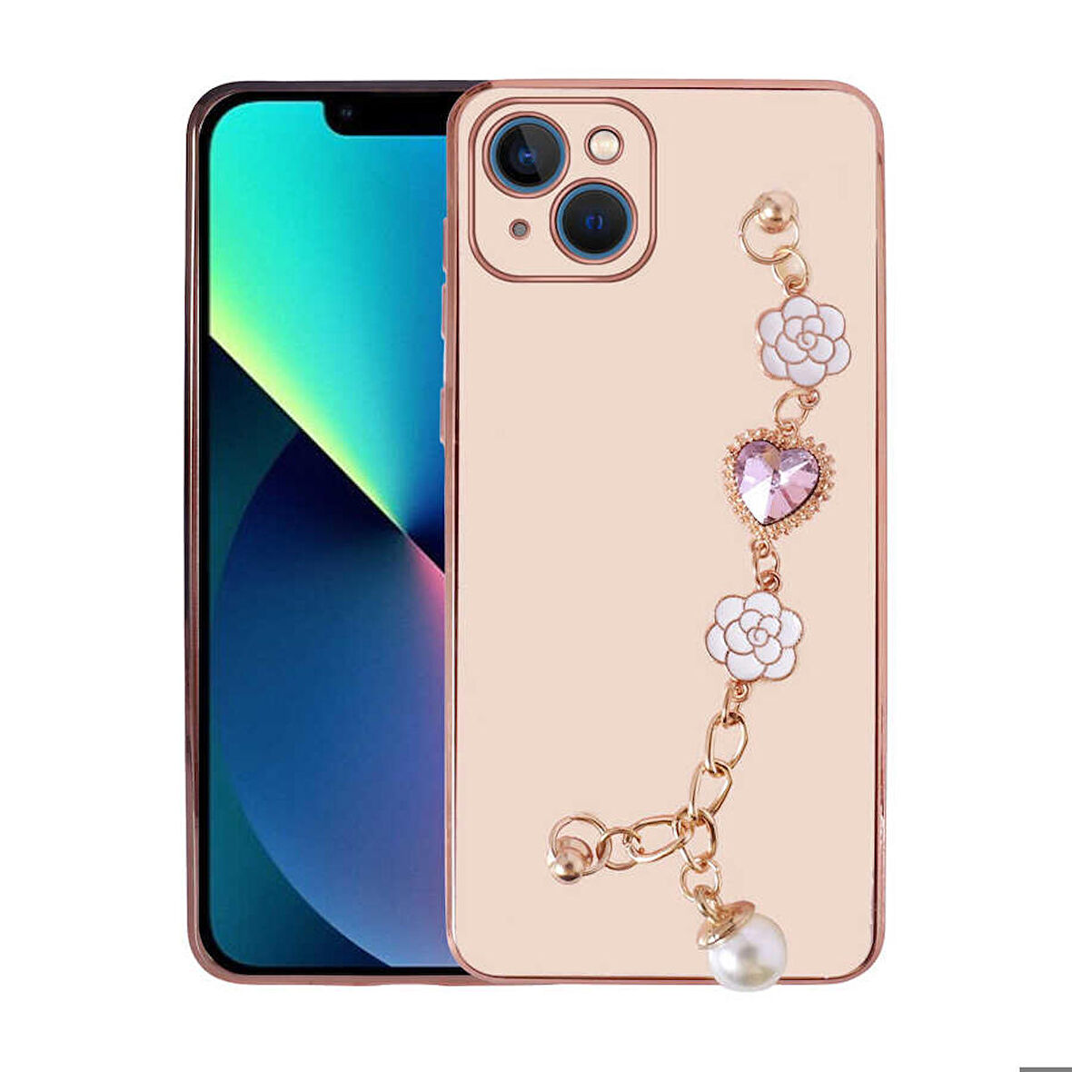 iPhone 13 Uyumlu El Tutamaçlı Kamera Korumalı Zore Taka Silikon Kapak-Pembe