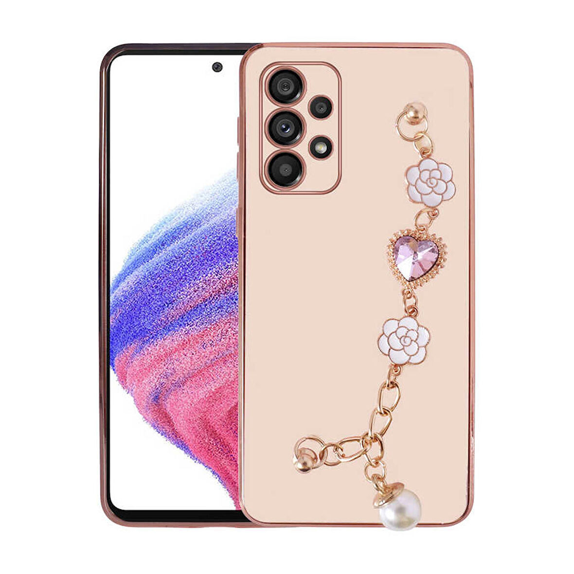Galaxy A33 5G Uyumlu El Tutamaçlı Kamera Korumalı Zore Taka Silikon Kapak-Pembe