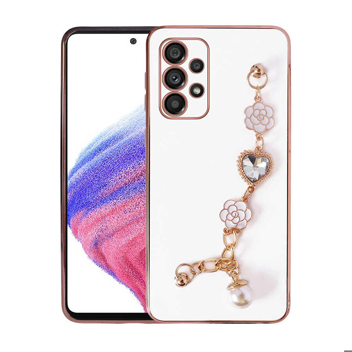 Galaxy A72 Uyumlu El Tutamaçlı Kamera Korumalı Zore Taka Silikon Kapak-Beyaz