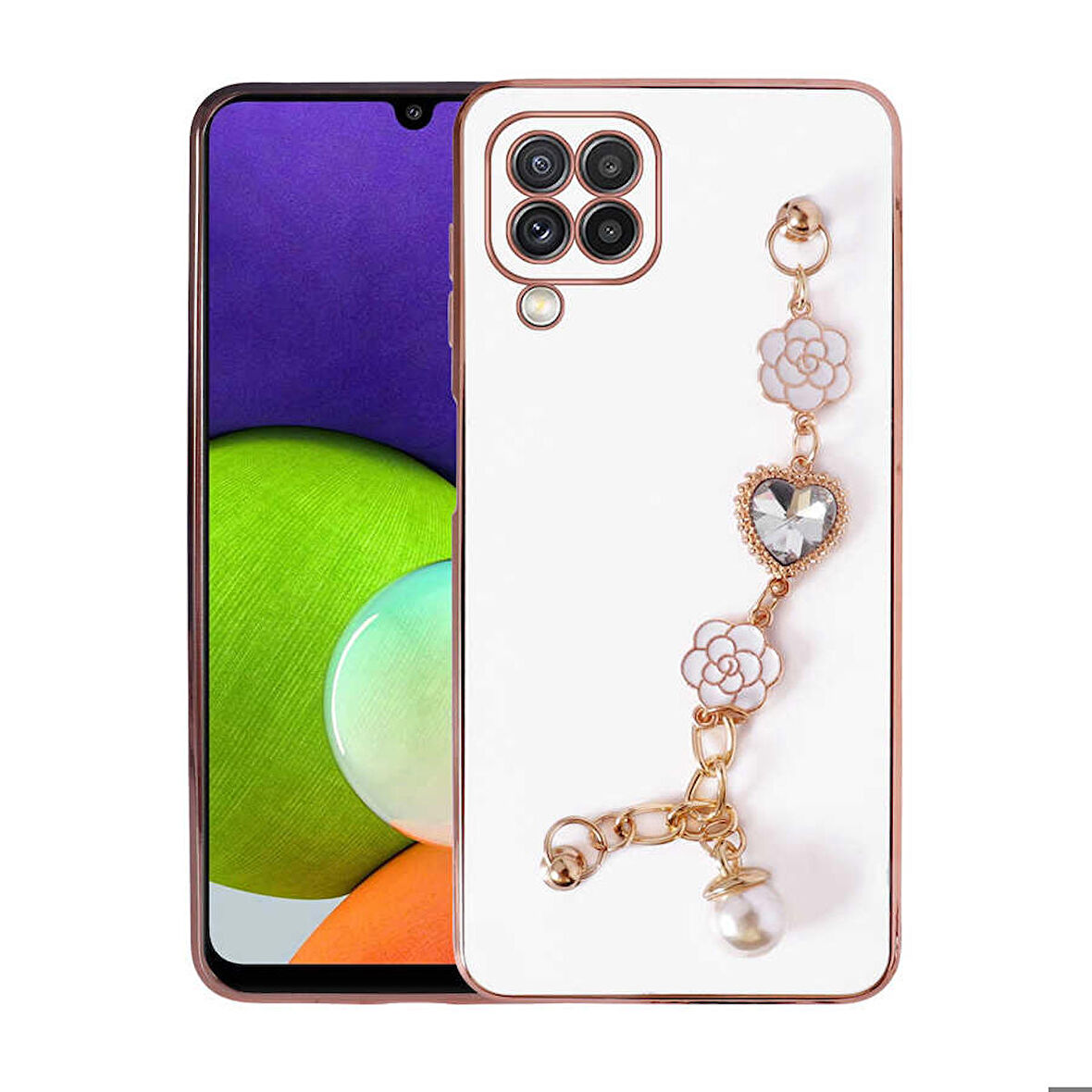 Galaxy A22 4G Uyumlu El Tutamaçlı Kamera Korumalı Zore Taka Silikon Kapak-Beyaz