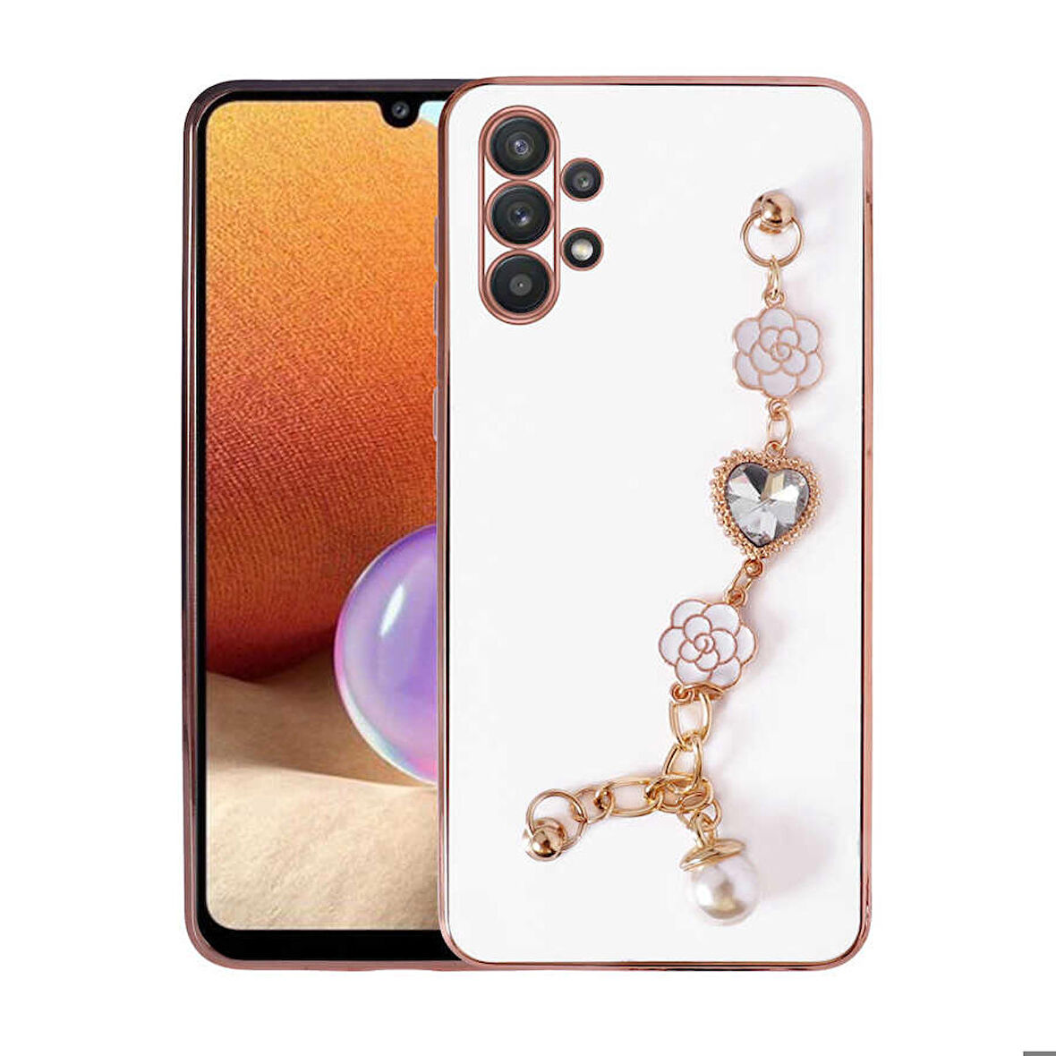 Galaxy A32 4G Uyumlu El Tutamaçlı Kamera Korumalı Zore Taka Silikon Kapak-Beyaz