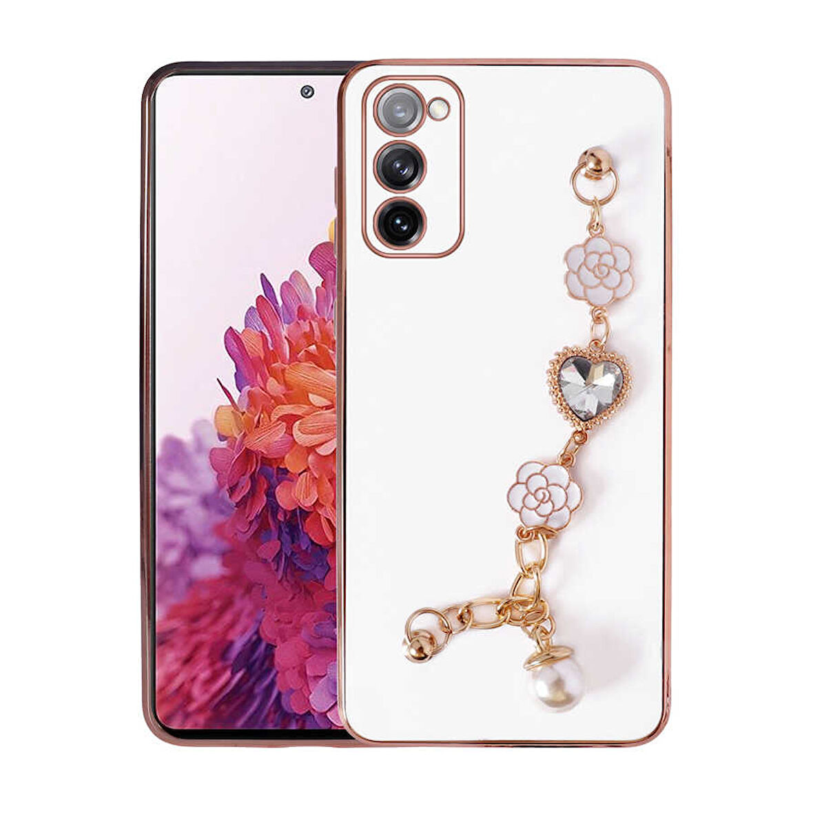 Galaxy S20 FE Uyumlu El Tutamaçlı Kamera Korumalı Zore Taka Silikon Kılıf-Beyaz