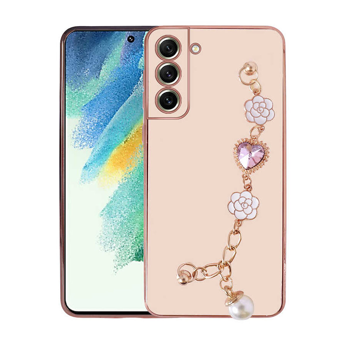 Galaxy S21 FE Uyumlu El Tutamaçlı Kamera Korumalı Zore Taka Silikon Kılıf-Pembe