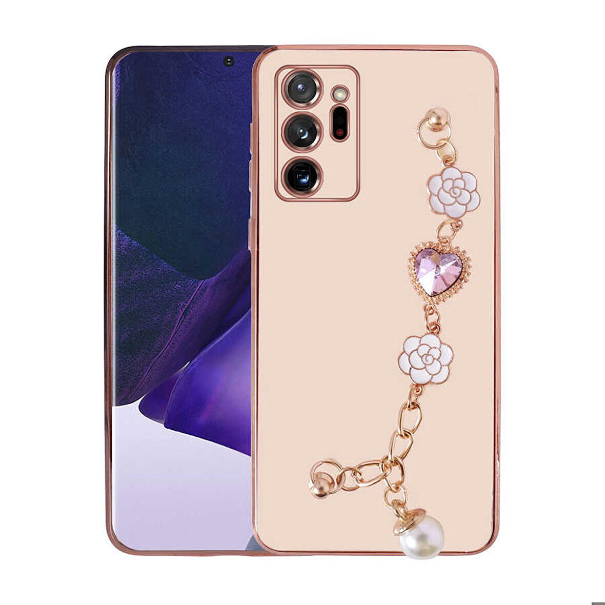 Galaxy Note 20 Ultra Uyumlu El Tutamaçlı Kamera Korumalı Zore Taka Silikon Kapak-Pembe