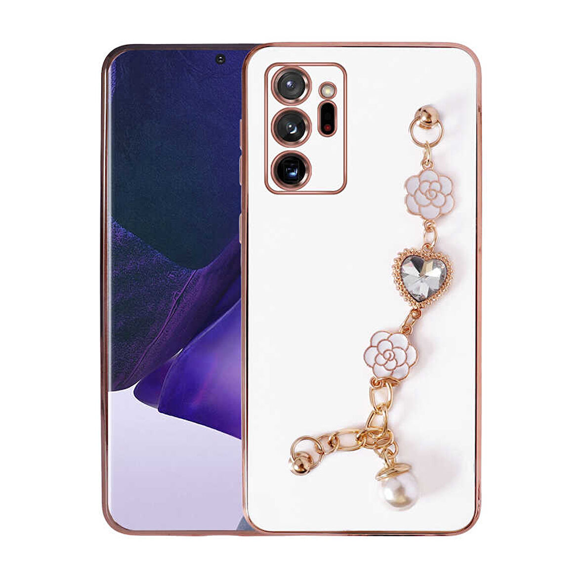 Galaxy Note 20 Ultra Uyumlu El Tutamaçlı Kamera Korumalı Zore Taka Silikon Kılıf-Beyaz