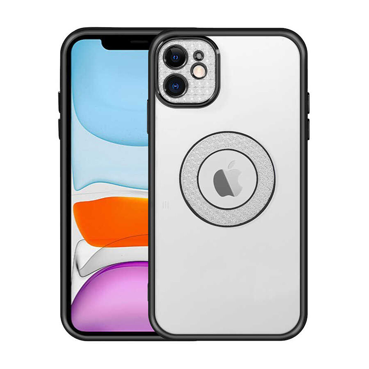 iPhone 12 Uyumlu Kamera Korumalı Logo Gösteren Zore Esta Kılıf-Siyah