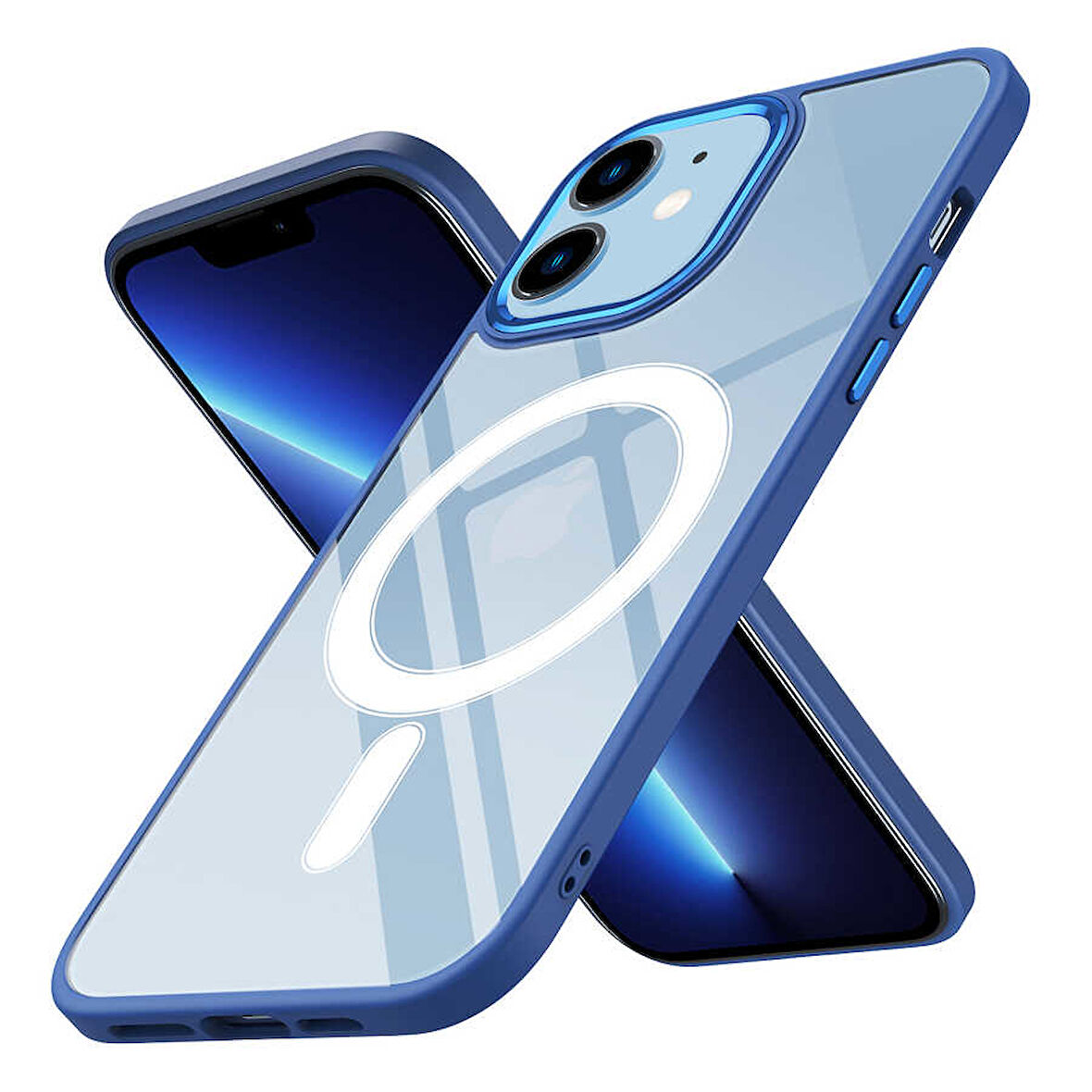 iPhone 12 Uyumlu Wireless Şarj Özellikli Zore Krom Magsafe Silikon Kılıf-Lacivert