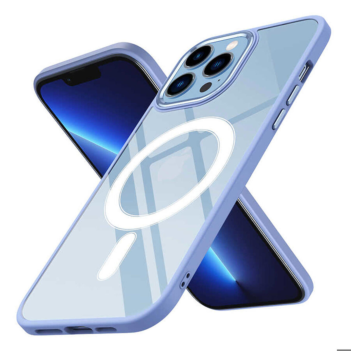 iPhone 12 Pro Uyumlu Wireless Şarj Özellikli Zore Krom Magsafe Silikon Kapak-Lila