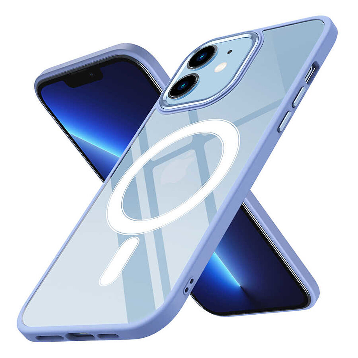 iPhone 12 Uyumlu Wireless Şarj Özellikli Zore Krom Magsafe Silikon Kılıf-Lila