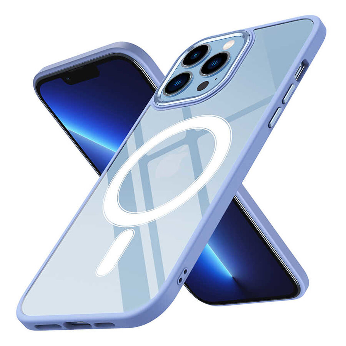 iPhone 12 Pro Uyumlu Wireless Şarj Özellikli Zore Krom Magsafe Silikon Kılıf-Lila