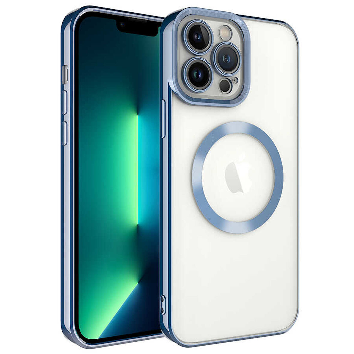 iPhone 13 Pro Max Uyumlu Magsafe Wireless Şarj Özellikli Zore Setro Silikon-Mavi