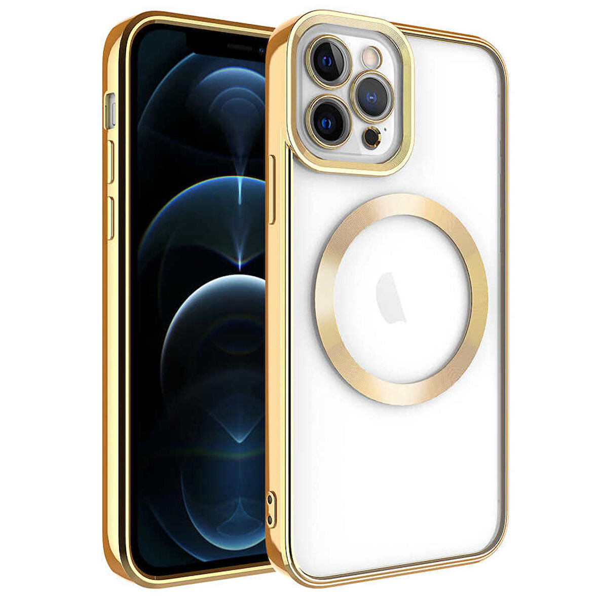 iPhone 11 Pro Max Uyumlu Magsafe Wireless Şarj Özellikli Zore Setro Silikon-Gold