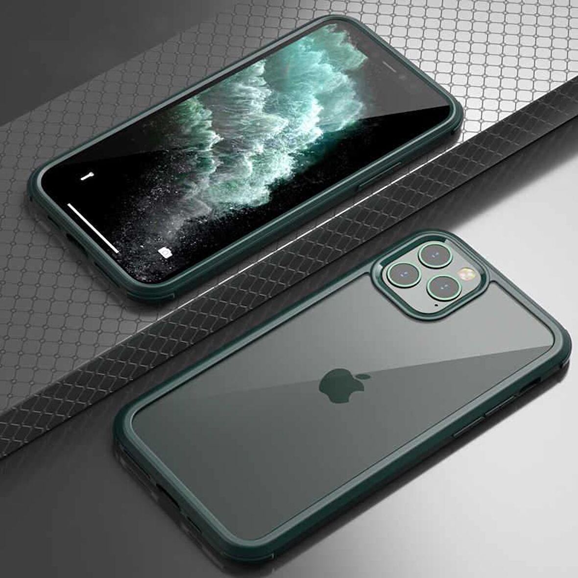 Apple iPhone 11 Pro Max Kılıf Zore Dor Silikon Temperli Cam Kapak
