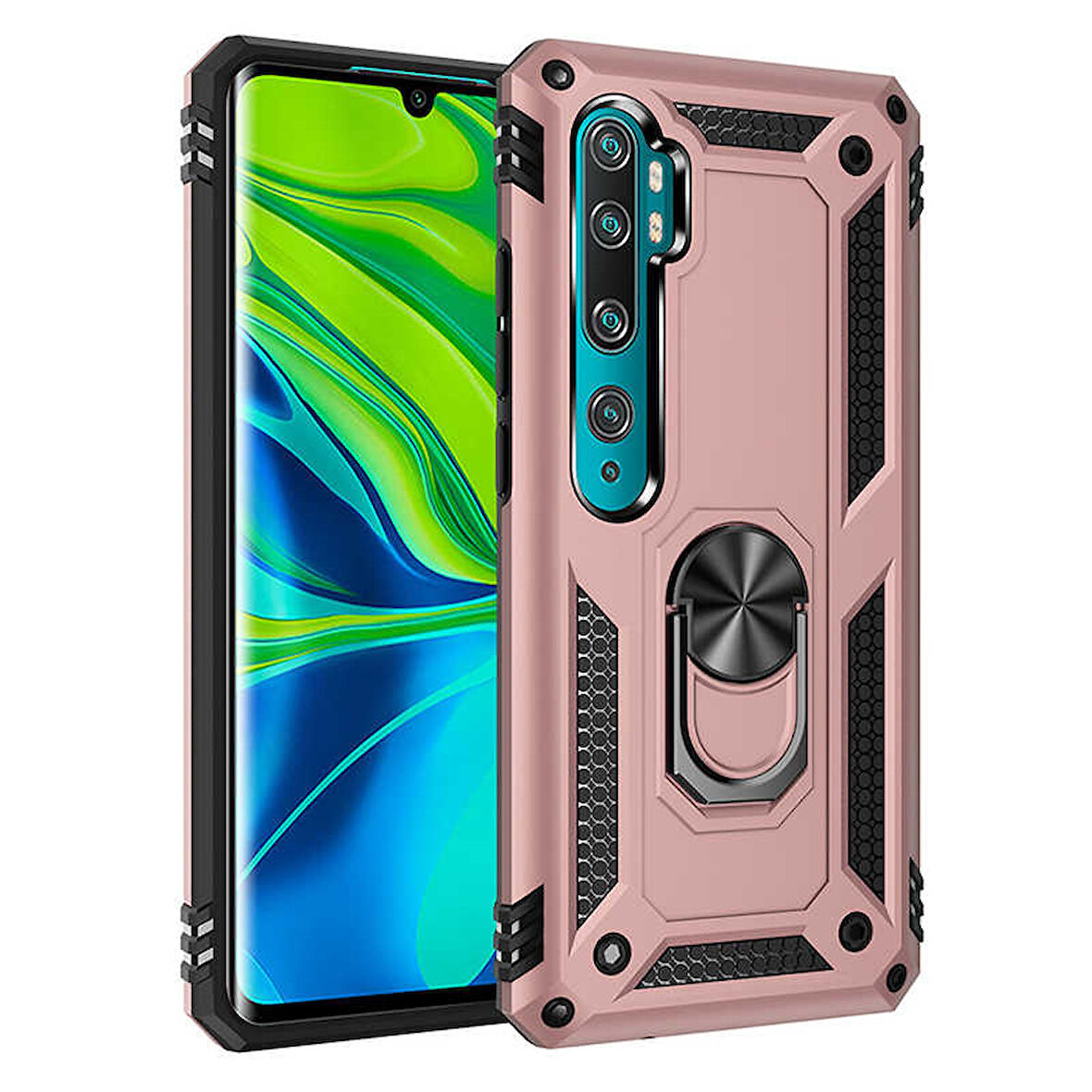 Xiaomi Mi Note 10 Kılıf Vega Tank Sert Yüzüklü Standlı Zırh Koruma Kapak