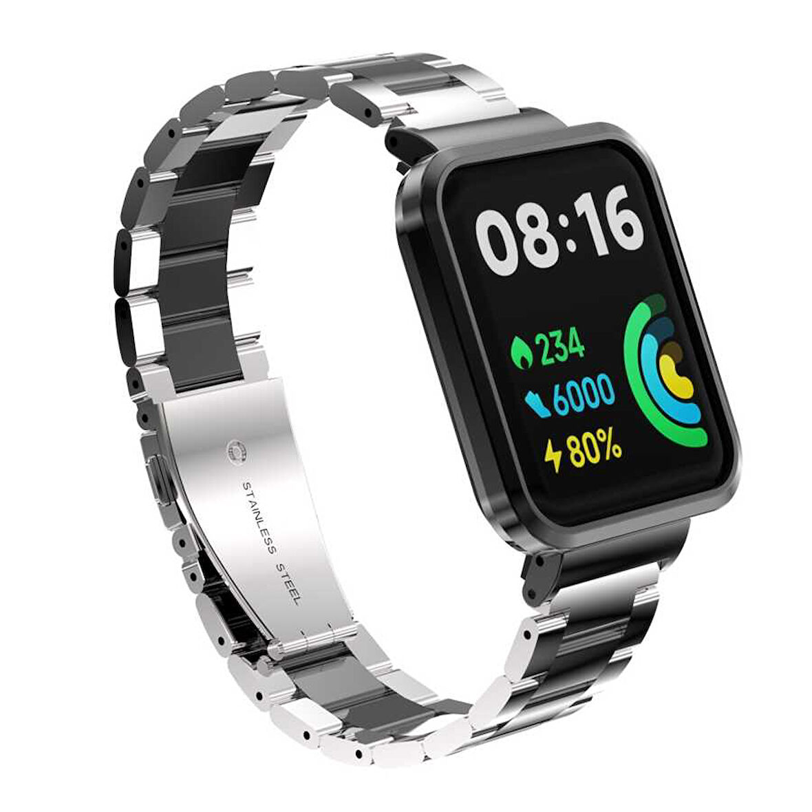 Xiaomi Redmi Watch 2 Lite Uyumlu KRD-60 Metal Zore Kordon-Gümüş-Siyah