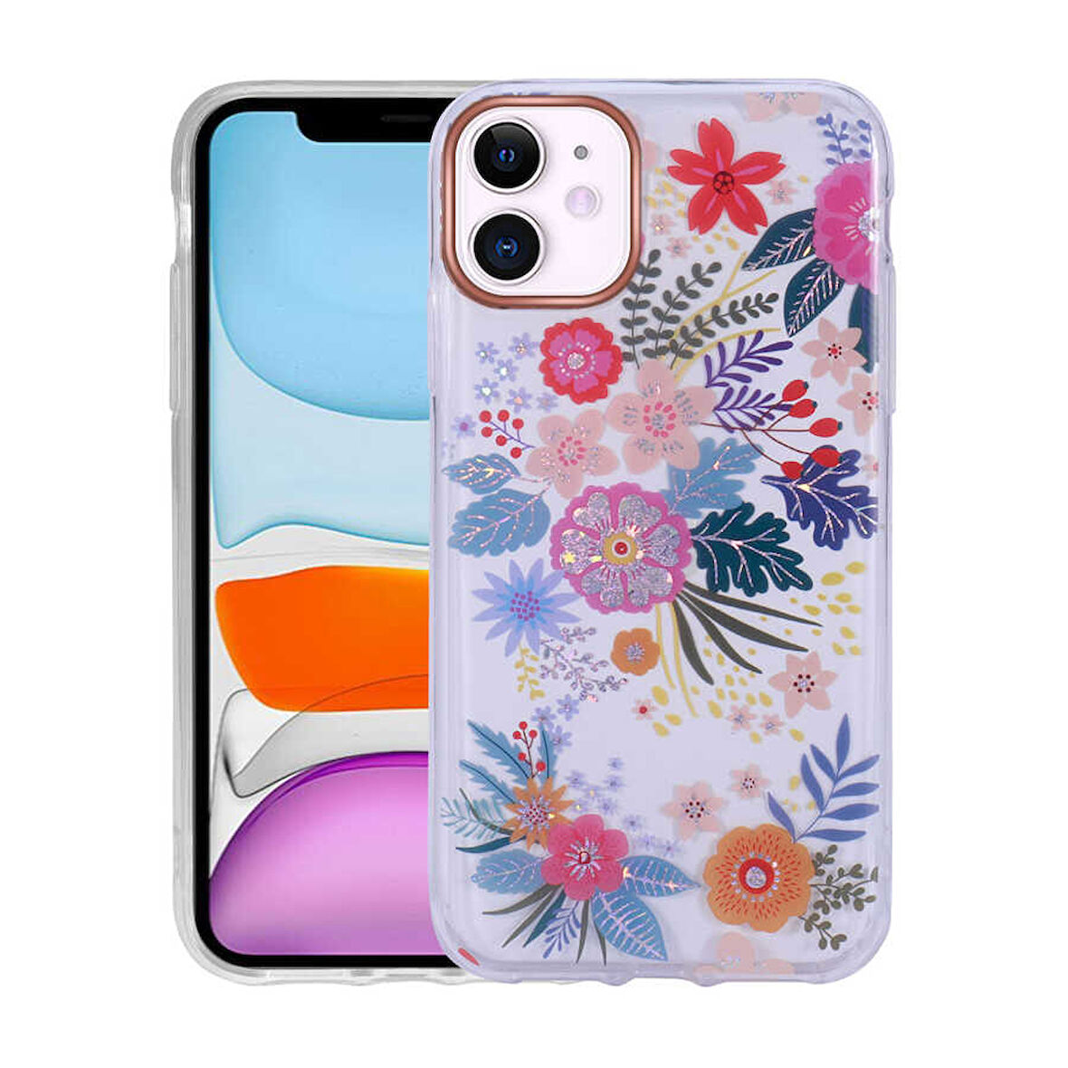 iPhone 11 Uyumlu Desenli Simli Sert Zore İnka Kılıf-NO2