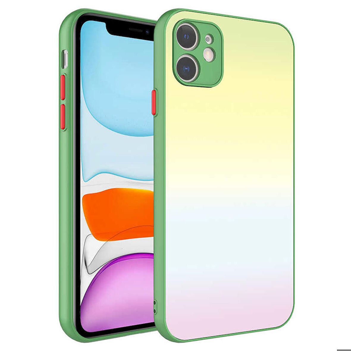 iPhone 11 Uyumlu Kamera Korumalı Renkli Temperli Ensueno X-Cam Kapak-NO9