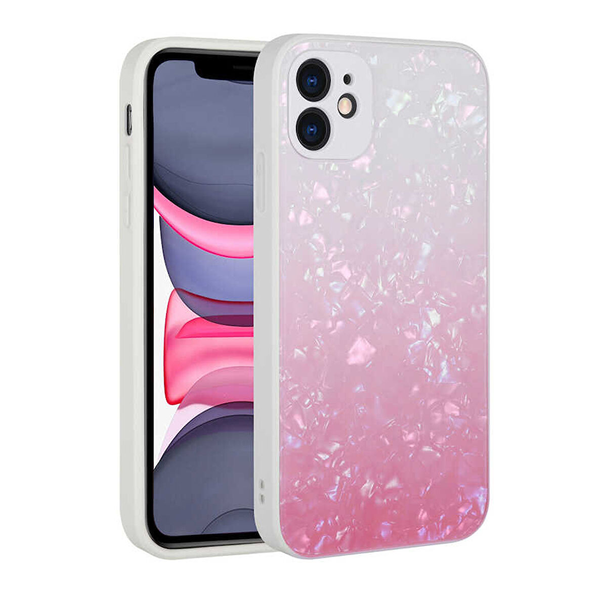 iPhone 11 Uyumlu Renk Geçişli Mermer Desenli Sert Silikon Zore Granit Kılıf-NO1