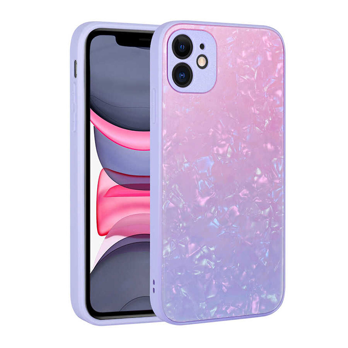 iPhone 11 Uyumlu Renk Geçişli Mermer Desenli Sert Silikon Zore Granit Kılıf-NO3