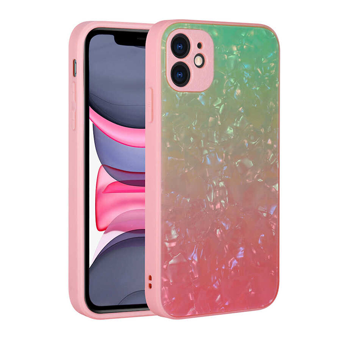 iPhone 11 Uyumlu Renk Geçişli Mermer Desenli Sert Silikon Zore Granit Kılıf-NO4
