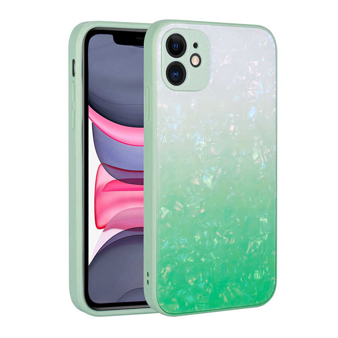 iPhone 11 Uyumlu Renk Geçişli Mermer Desenli Sert Silikon Zore Granit Kılıf-NO5