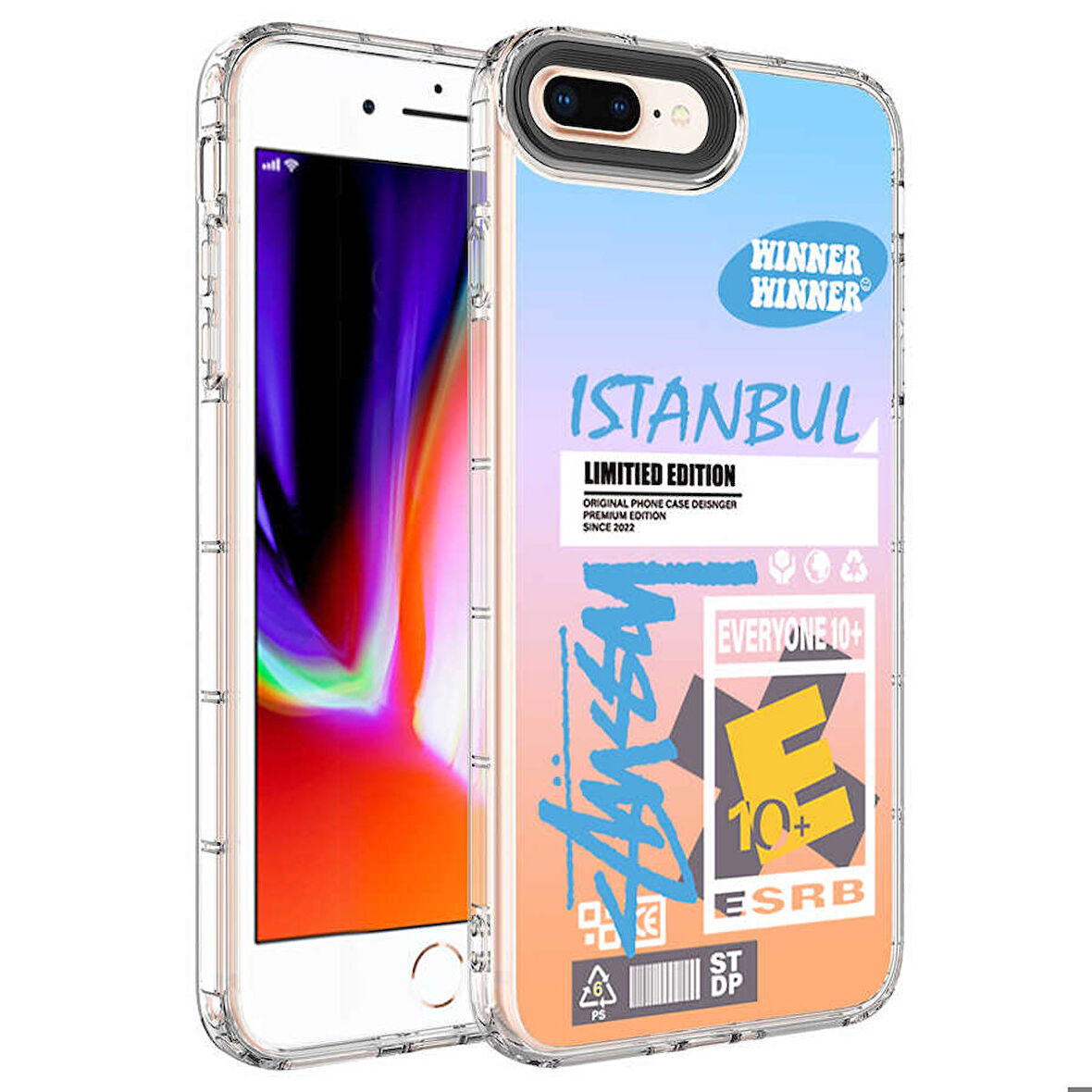 iPhone 8 Plus Uyumlu Kamera Korumalı Renkli Desenli Sert Silikon Zore Korn Kapak-NO1