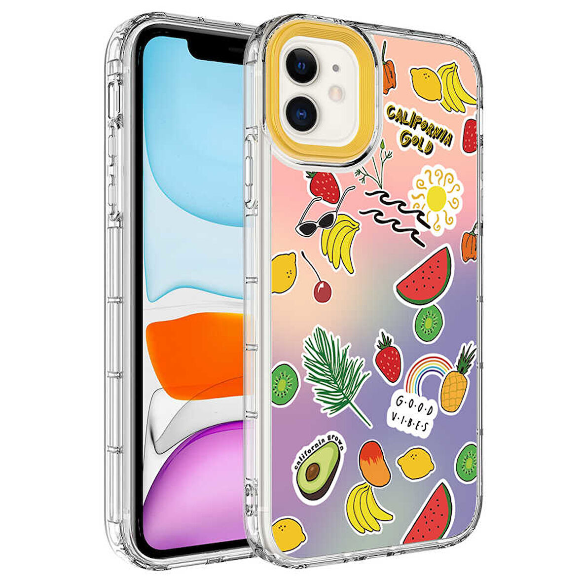 iPhone 11 Uyumlu Kamera Korumalı Renkli Desenli Sert Silikon Zore Korn Kılıf-NO4