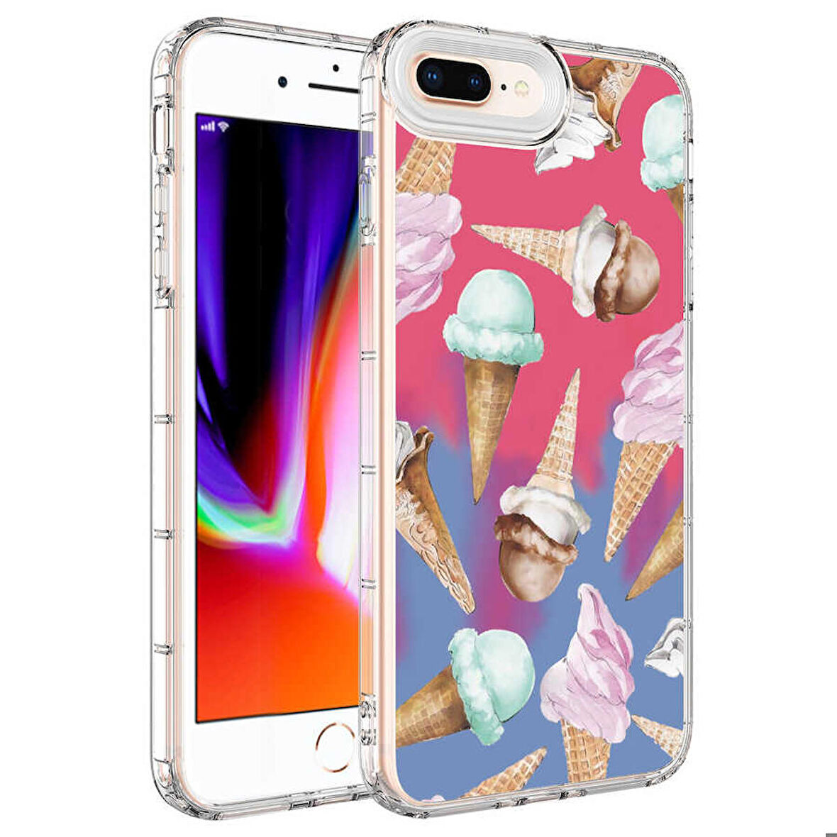 iPhone 8 Plus Uyumlu Kamera Korumalı Renkli Desenli Sert Silikon Zore Korn Kapak-NO9