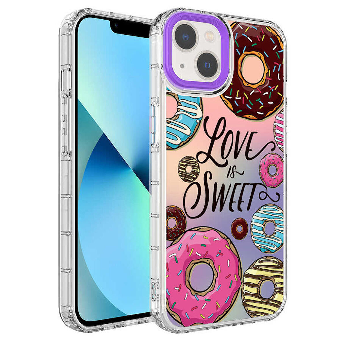 iPhone 14 Uyumlu Kamera Korumalı Renkli Desenli Sert Silikon Zore Korn Kapak-NO11