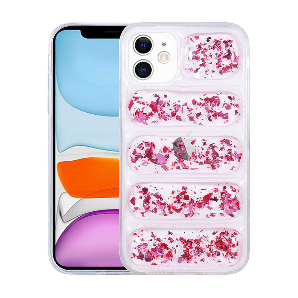 iPhone 11 Uyumlu Kamera Korumalı Simli AirBag'li Zore Dalga Kılıf-Pembe Koyu