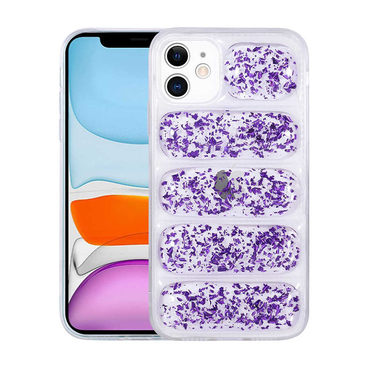 iPhone 11 Uyumlu Kamera Korumalı Simli AirBag'li Zore Dalga Kılıf-Mor