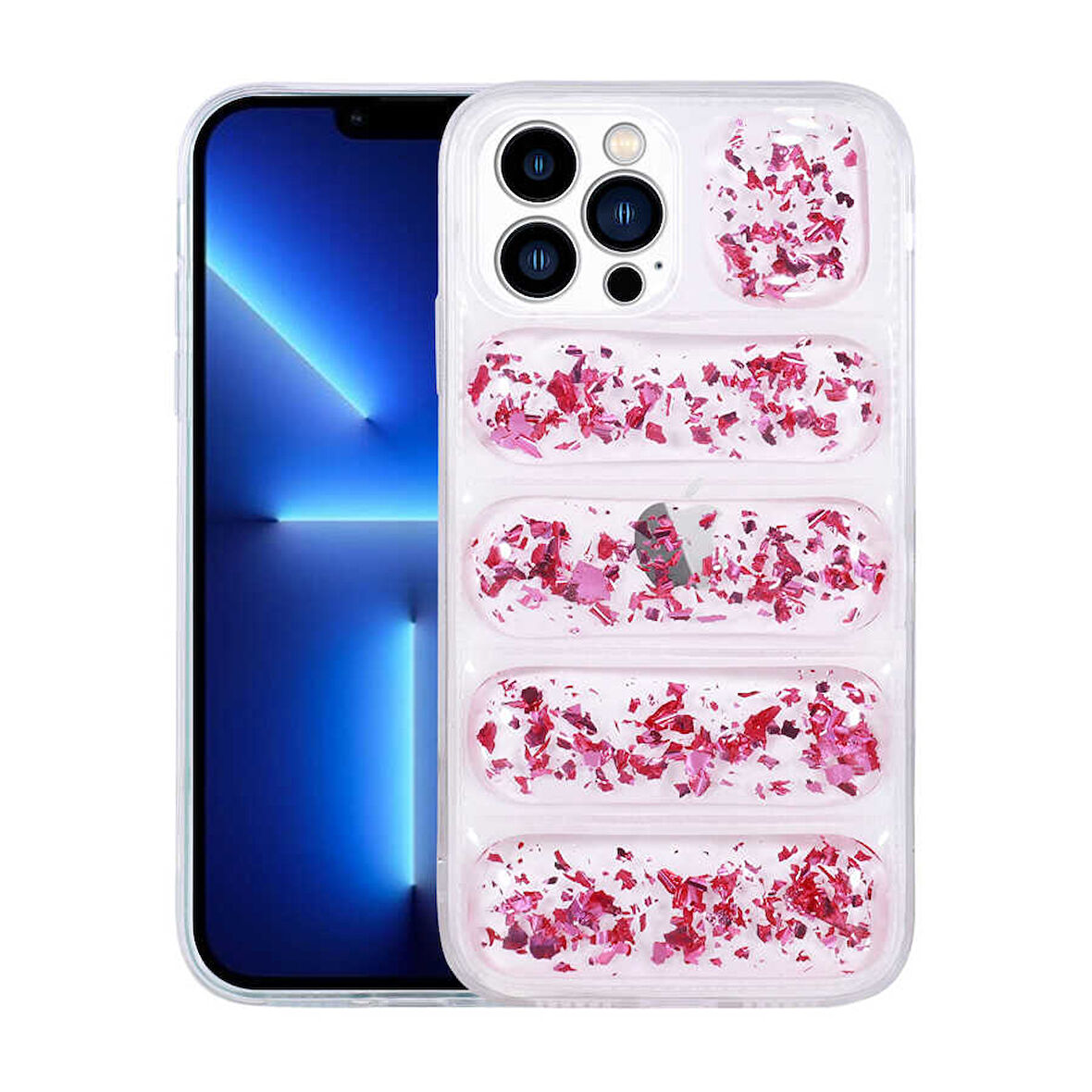 iPhone 12 Pro Max Uyumlu Kamera Korumalı Simli AirBag'li Zore Dalga Kılıf-Pembe Koyu