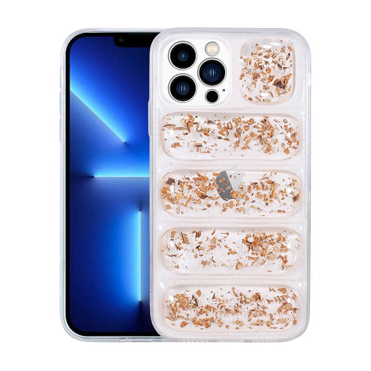 iPhone 13 Pro Uyumlu Kamera Korumalı Simli AirBag'li Zore Dalga Kılıf-Gold