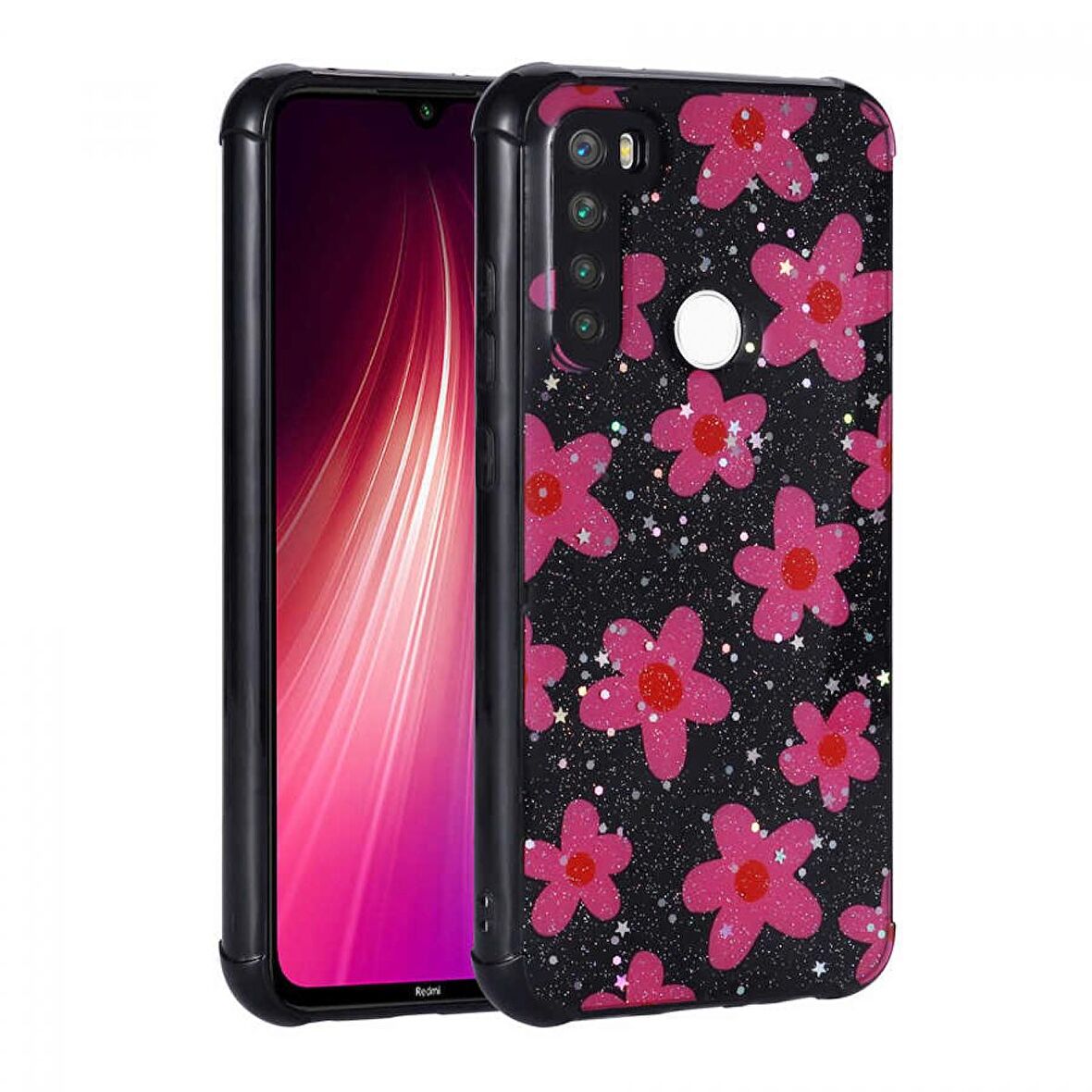 Xiaomi Redmi Note 8 Pro Kılıf Simli Desenli Kamera Korumalı Parlak Zore Popy Kapak