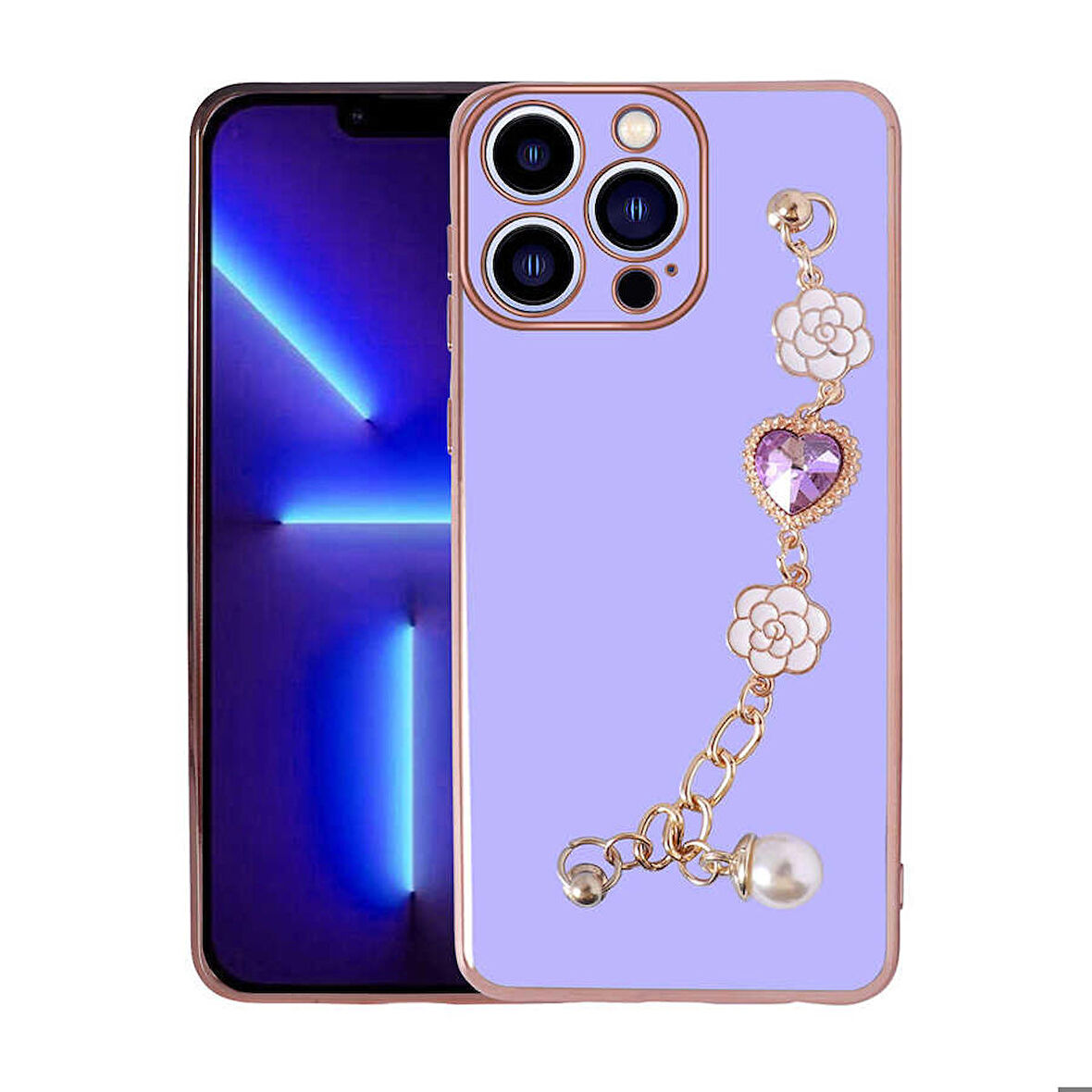 iPhone 13 Pro Max Uyumlu El Tutamaçlı Kamera Korumalı Zore Taka Silikon Kapak-Mor