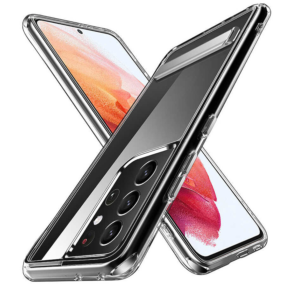 Galaxy S21 Ultra Uyumlu Standlı Şeffaf Silikon Zore L-Stand Kılıf-Renksiz