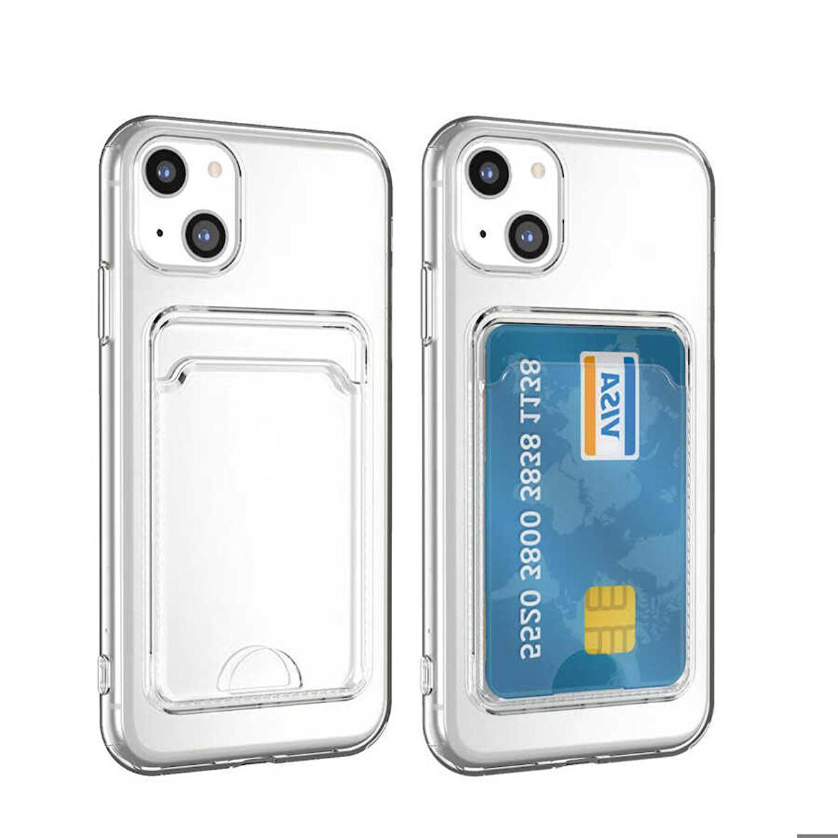 iPhone 14 Uyumlu Kartlıklı Şeffaf Zore Setra Clear Silikon Kapak-Renksiz