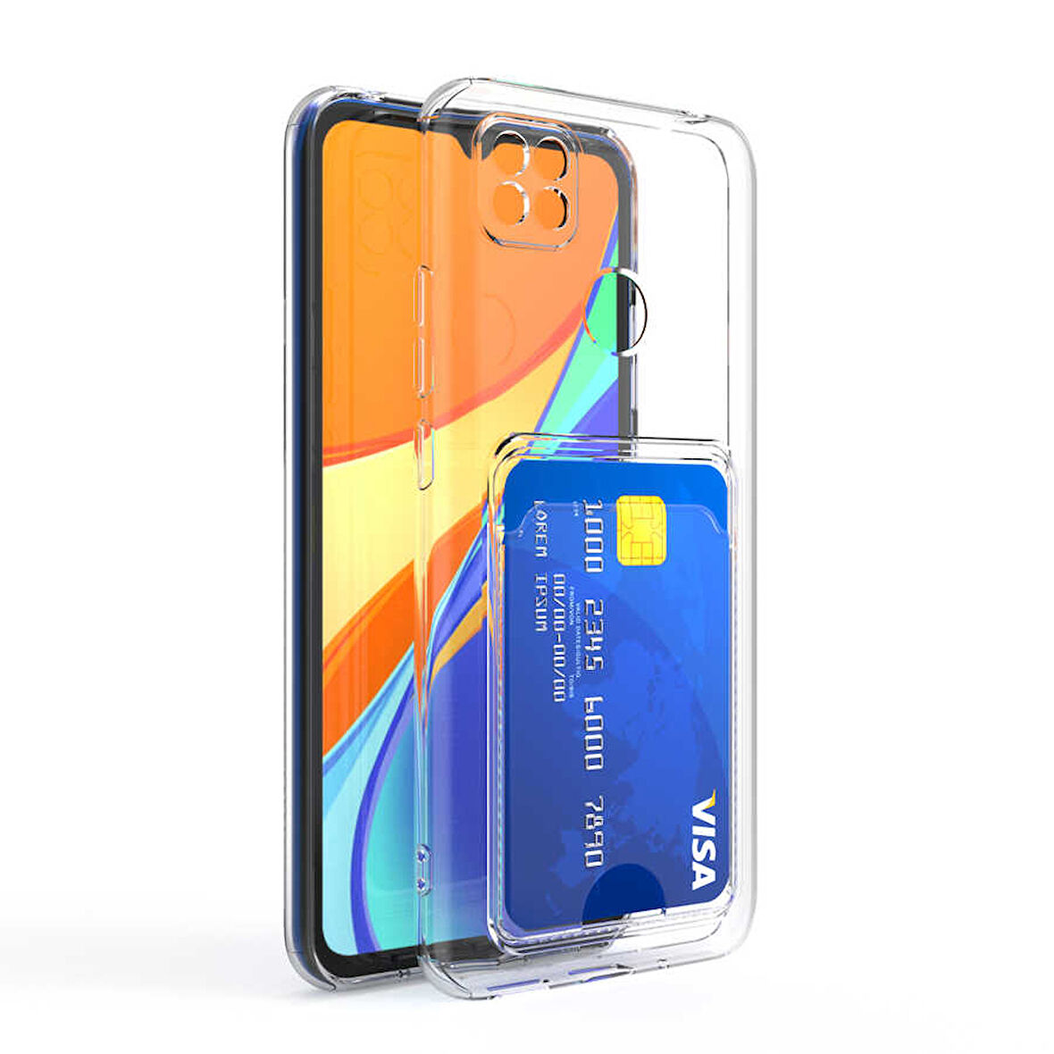 Xiaomi Redmi 9C Kılıf Kartlıklı Şeffaf Zore Setra Clear Silikon Kapak-Renksiz