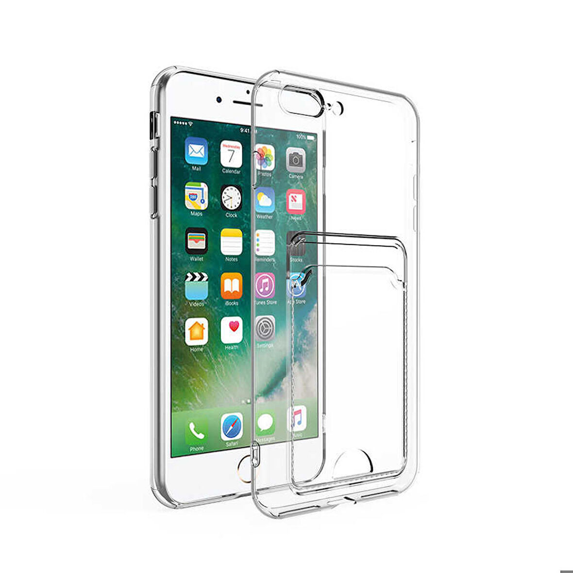 iPhone 7 Plus Uyumlu Kartlıklı Şeffaf Zore Setra Clear Silikon Kapak-Renksiz