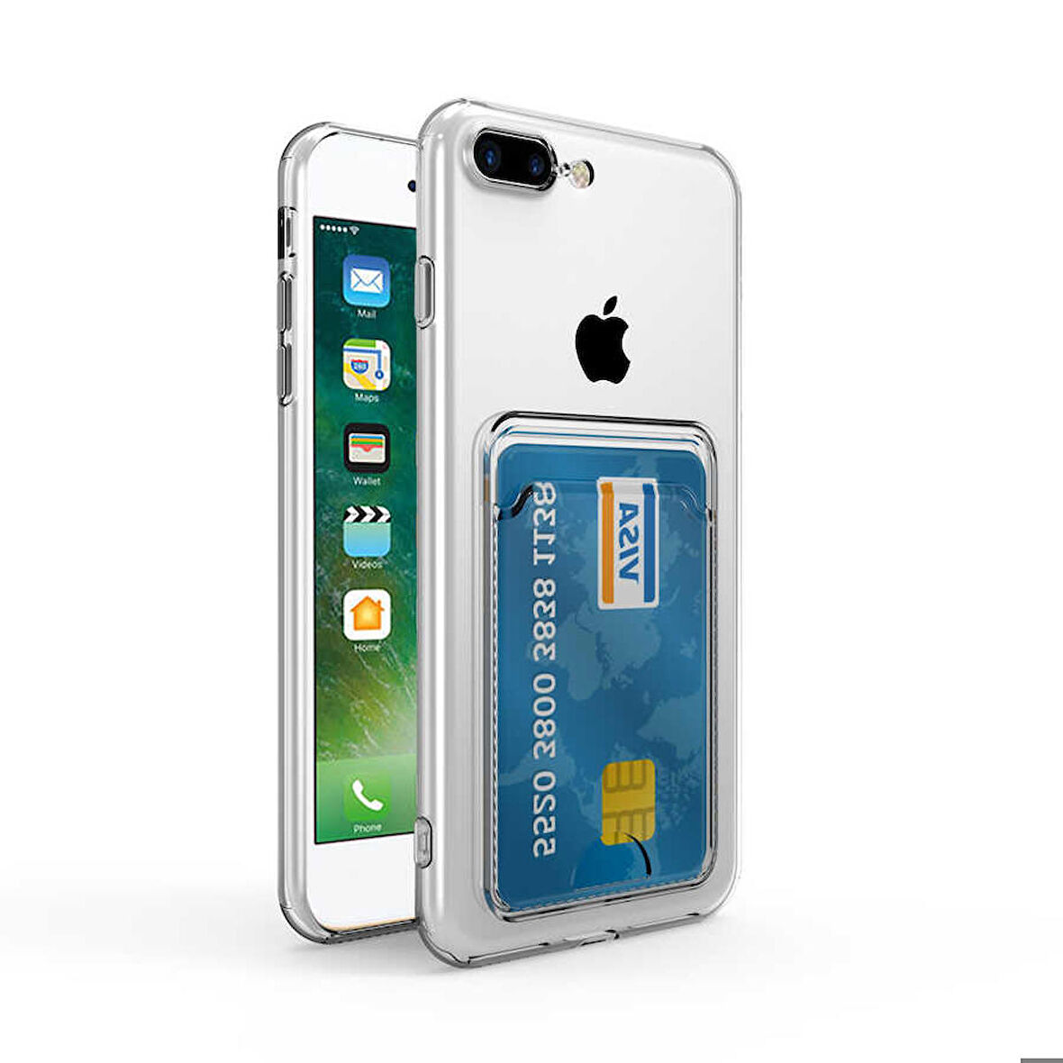 iPhone 8 Plus Uyumlu Kartlıklı Şeffaf Zore Setra Clear Silikon Kapak-Renksiz