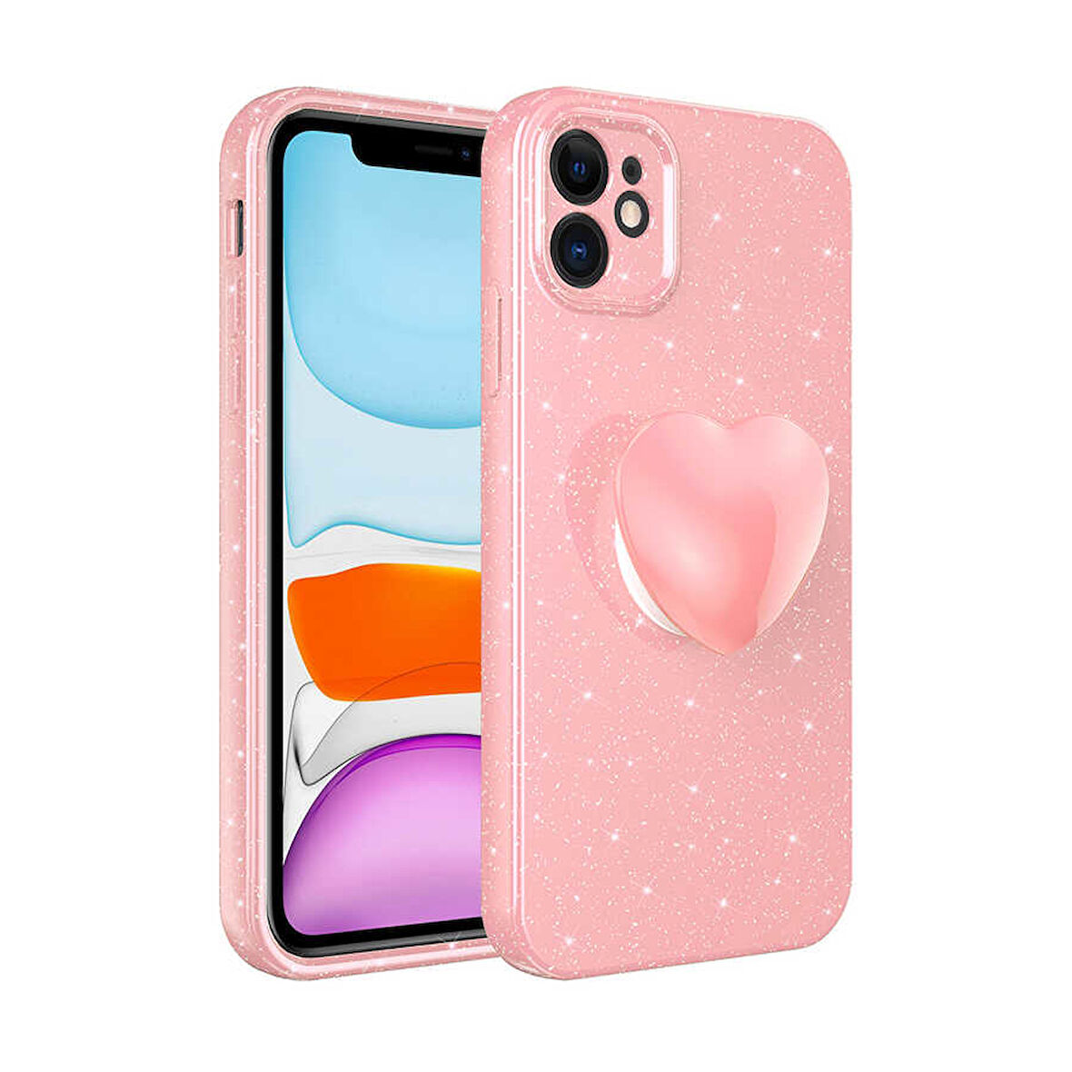 Apple iPhone 11 Kılıf Kamera Korumalı Simli Pop Soketli Lüks Zore Koton Soketli Kapak-Pembe