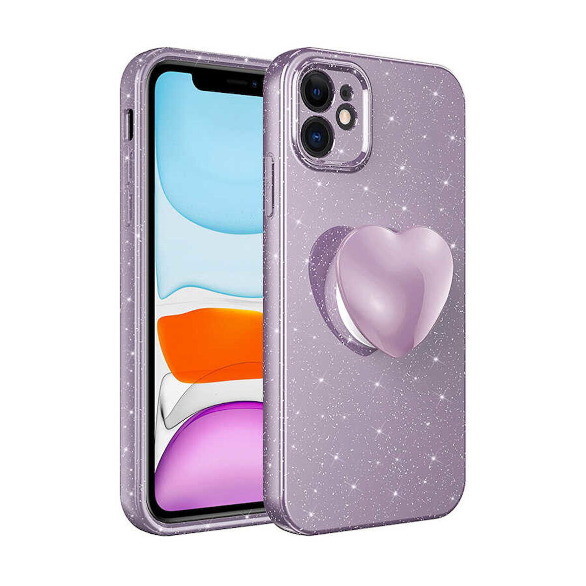 iPhone 11 Uyumlu Kamera Korumalı Simli Pop Soketli Lüks Zore Koton Soketli Kılıf-Mor