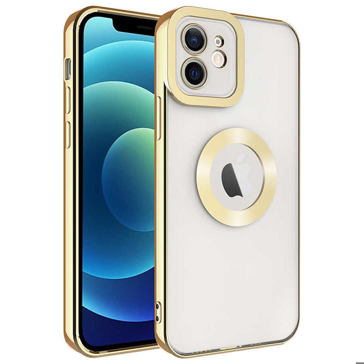 iPhone 11 Uyumlu Kamera Korumalı Logo Gösteren Zore Omega Kapak-Gold