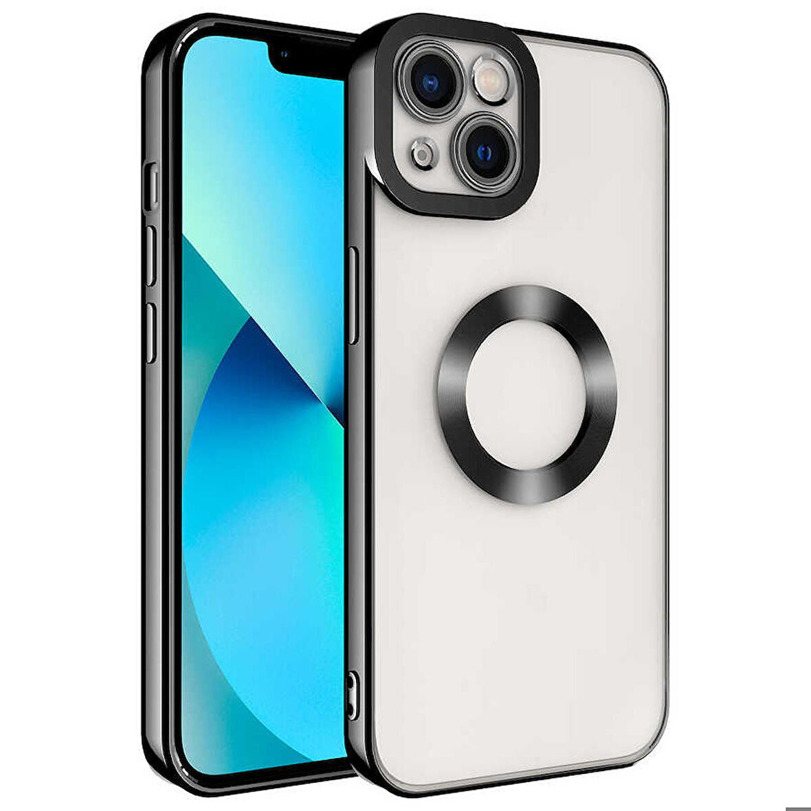 iPhone 13 Uyumlu Kamera Korumalı Logo Gösteren Zore Omega Kapak-Siyah