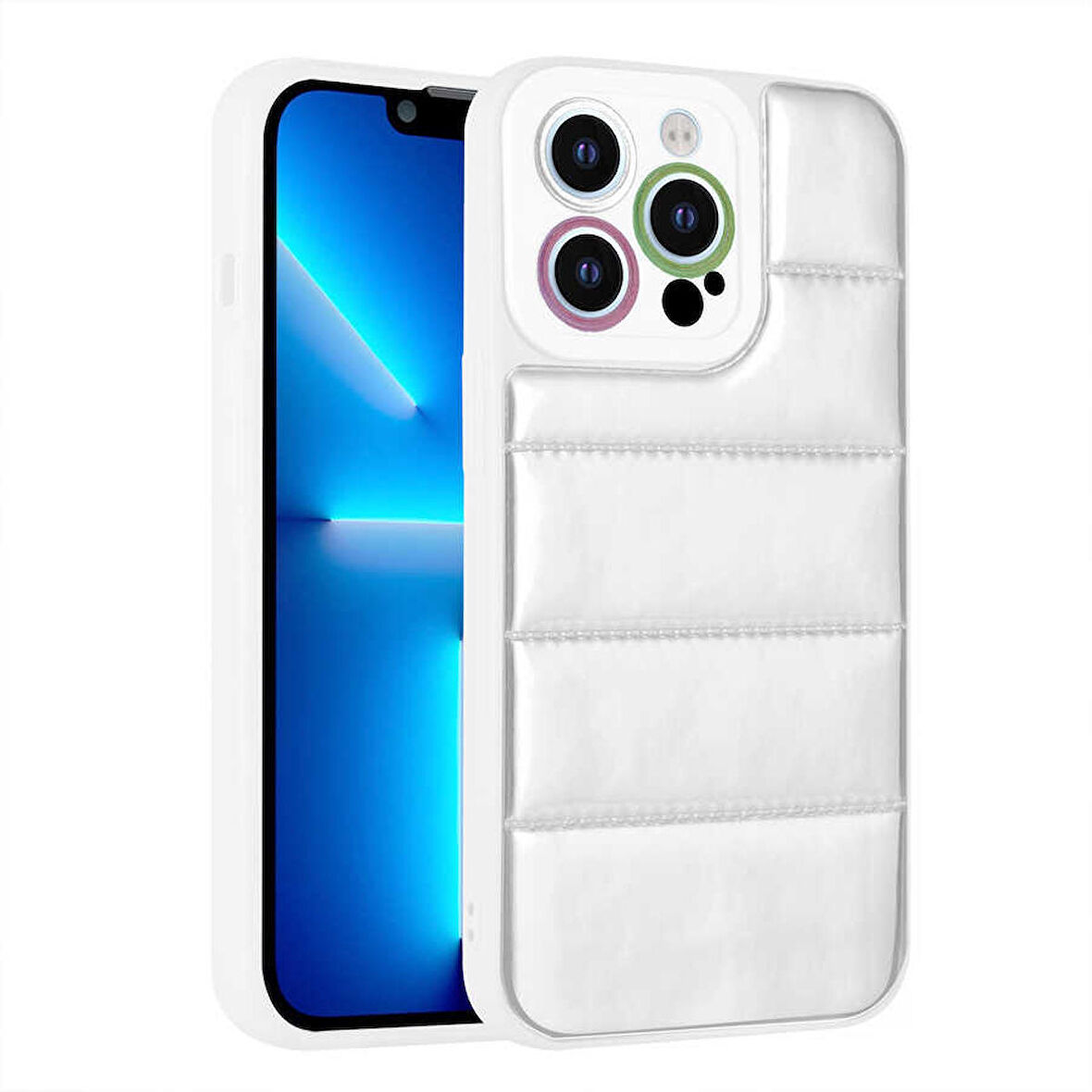 iPhone 13 Pro Uyumlu Kamera Korumalı Airbagli Renkli Zore Seksek Kapak-Gümüş