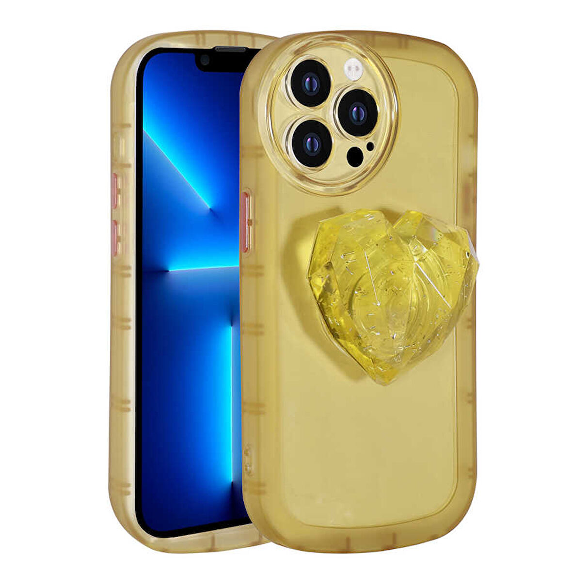 iPhone 13 Pro Uyumlu Kamera Korumalı Pop Soketli Renkli Zore Ofro Kılıf-Sarı