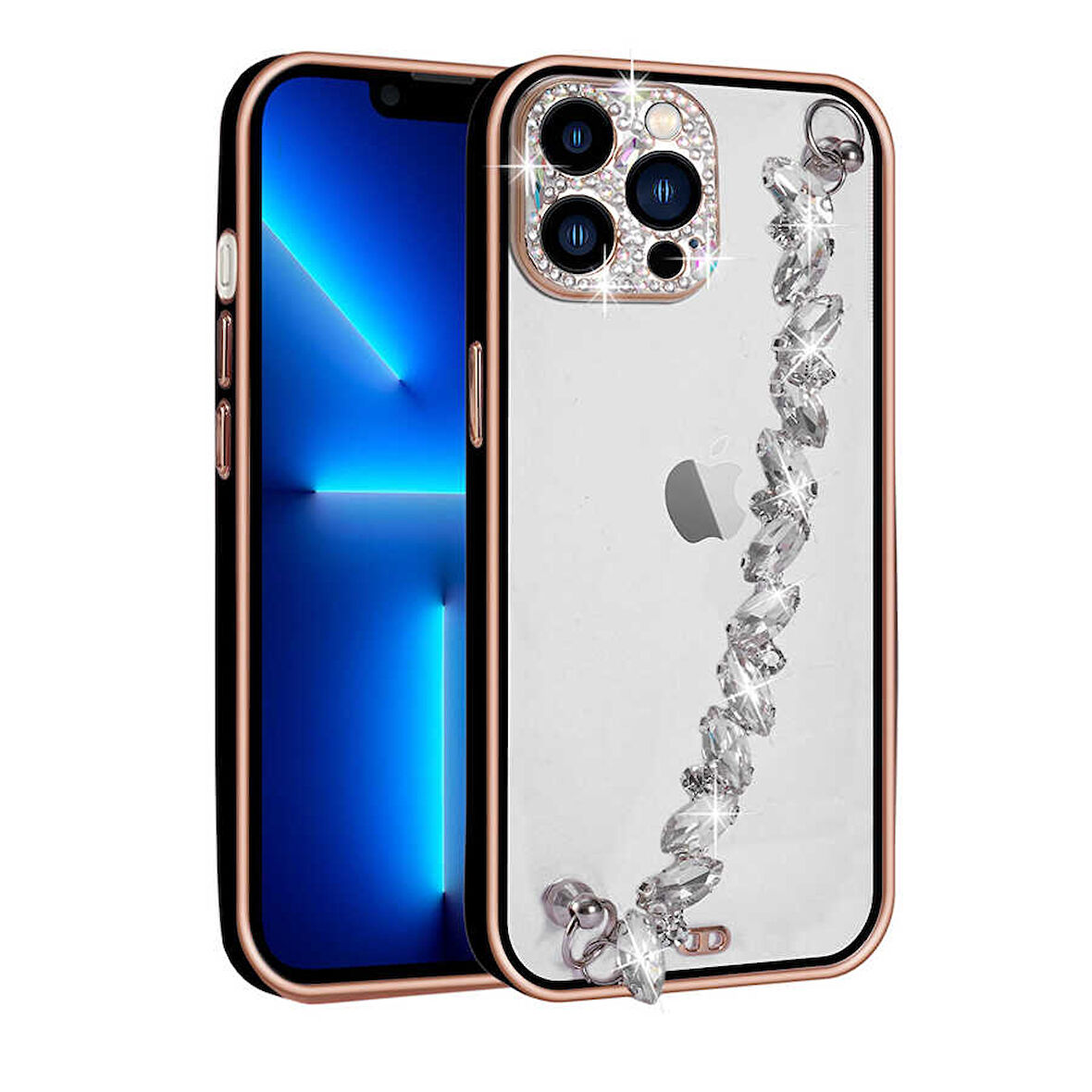 iPhone 13 Pro Uyumlu Taş Süslemeli Kamera Korumalı El Tutamaçlı Zore Blazer Kılıf-Siyah