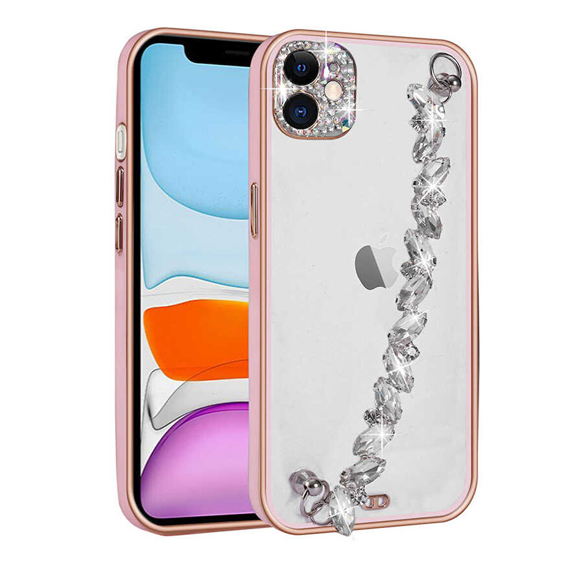 iPhone 11 Uyumlu Taş Süslemeli Kamera Korumalı El Tutamaçlı Zore Blazer Kılıf-Pembe